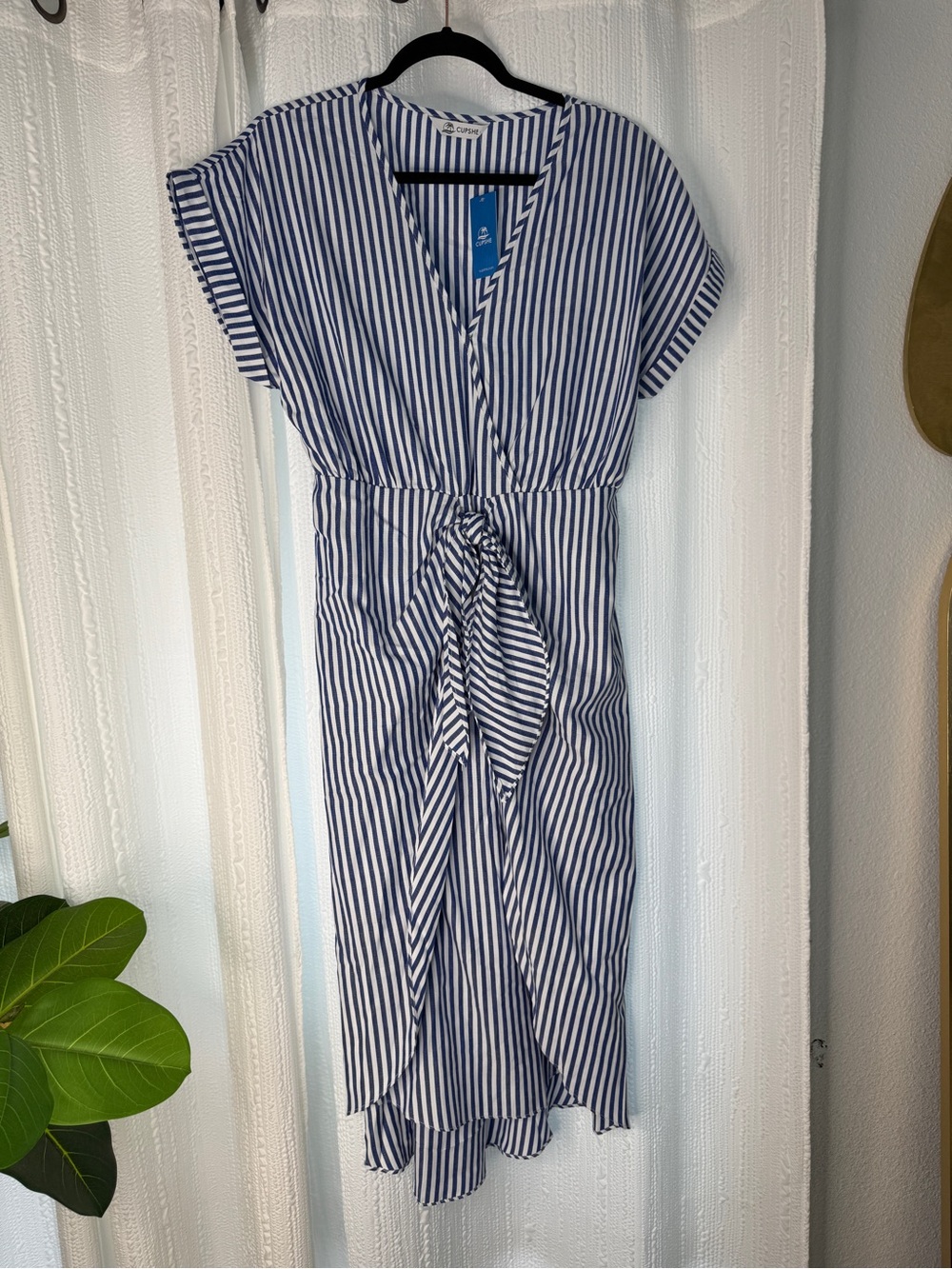 Cupshe Navy and White Striped Tie-Front High-Low Midi Dress